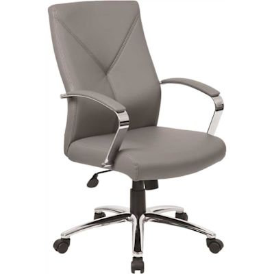 BOSS Office Products Grey Executive Leather Chair Leather Chrome Arms Seat Height Adjustment