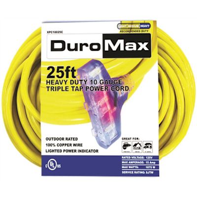 DUROMAX 25 ft. 10 Gauge Portable Generator Triple Tap Extension Power Cord