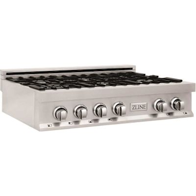 ZLINE Kitchen and Bath 36 in. 6 Burner Front Control Gas Cooktop in Stainless Steel