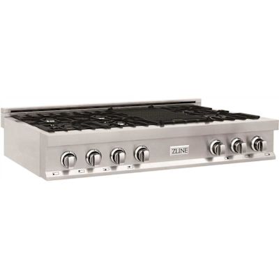 ZLINE Kitchen and Bath 48 in. 7 Burner Front Control Gas Cooktop in Stainless Steel with Griddle