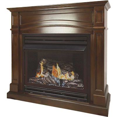 Pleasant Hearth 32,000 BTU 46 in. Full Size Ventless Natural Gas Fireplace in Cherry