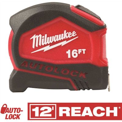 Milwaukee Compact Auto Lock 16 ft. SAE Tape Measure with Fractional Scale and 9 ft. Standout