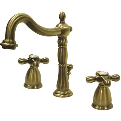 Kingston Brass Victorian Cross 8 in. Widespread 2-Handle Bathroom Faucet in Antique Brass