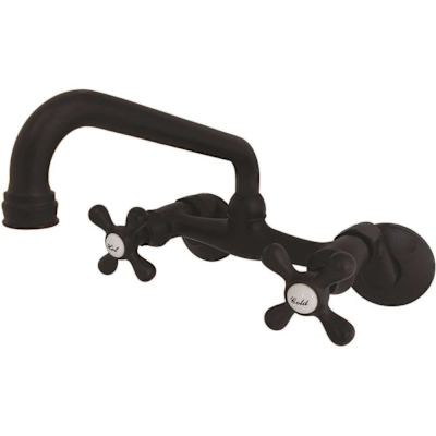 Kingston Brass Low Spout Adjustable Center 2-Handle Wall-Mount Standard Kitchen Faucet in Matte Black