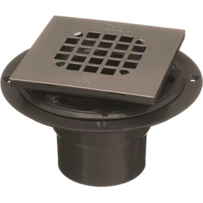 Oatey 3 in. Round Black PVC Shower Drain with 4-3/16 in. Square Stainless Steel Drain Cover