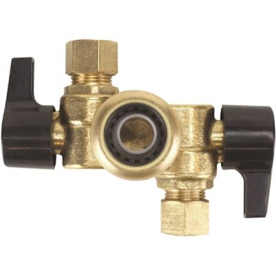 Tectite 1/2 in. Brass Push-To-Connect x 3/8 in. Compression Dual Opposed Outlet Dual Shut-Off Quarter-Turn Stop Valve