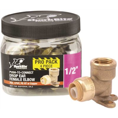 SharkBite 1/2 in. Push-to-Connect x FIP Brass 90-Degree Drop Ear Elbow Fitting Pro Pack (4-Pack)