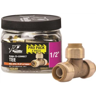 SharkBite 1/2 in. Push-to-Connect Brass Tee Fitting Pro Pack (4-Pack)