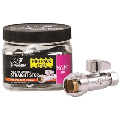 1/2 in. Push-to-Connect x 3/8 in. OD Compression Chrome-Plated Brass Quarter-Turn Straight Stop Valve Pro Pack (4-Pack)