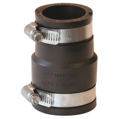 Fernco 1-1/2 in. x 1-1/4 in. 4.3 psi Flexible PVC Clamp Reducer Coupling, Black