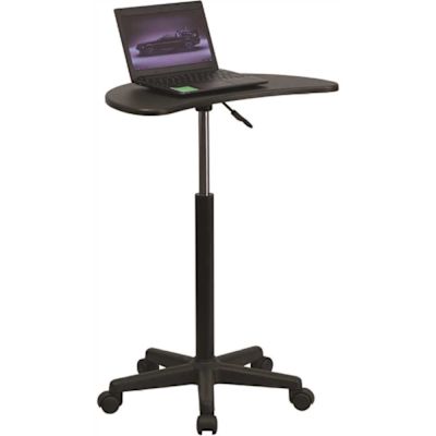 Black Eve Sit to Stand Mobile Laptop Desk/Speaker's Lectern with Wheels, Modern Height-Adjustable Standing Computer Desk