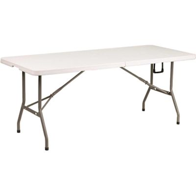 Elon 72 in. L Rectangular Granite White Plastic Top with Carrying Handle Bi-Fold Banquet Folding Table (Set of 8)