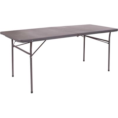 Dark Gray 6 ft. Rectangular Plastic Folding Event Table with Carrying Handle, Indoor/Outdoor Bi-Fold Banquet Table