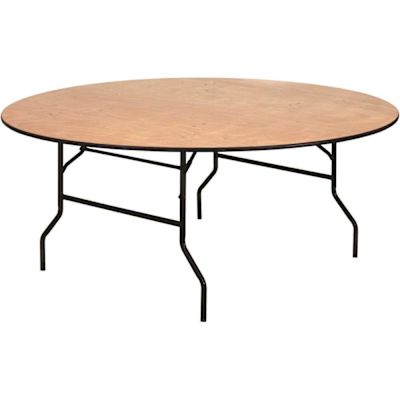 Natural Furman 6 ft. Round All-Occasion Wood Folding Event Table, Foldable Round Portable Banquet Table with Wooden Top
