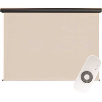 SeaSun Redondo Cream Motorized Outdoor Patio Roller Shade with Valance 84 in. W x 96 in. L