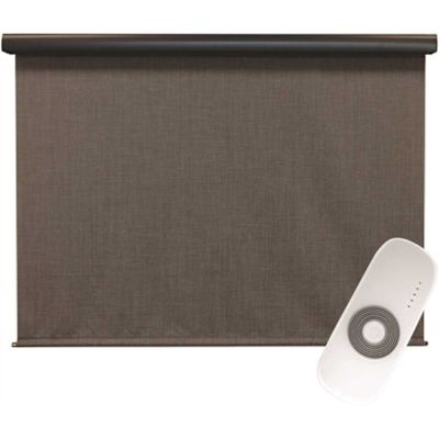 SeaSun Tide Pool Grey and Black Motorized Outdoor Patio Roller Shade with Valance 84 in. W x 96 in. L