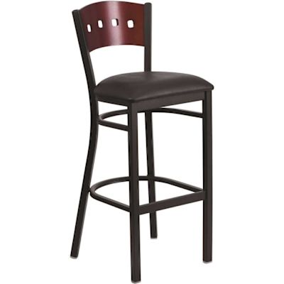 Flash Furniture 32 in. Mahogany Wood Back/Black Vinyl Seat/Black Metal Frame Bar Stool