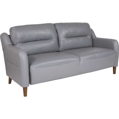 Carnegy Avenue 70 in. Gray Faux Leather 3-Seater Bridgewater Sofa with Round Arms