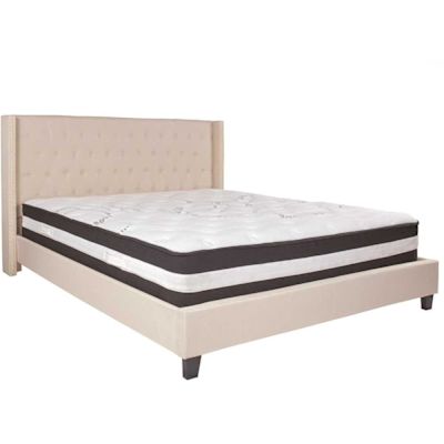 Flash Furniture Beige King Platform Bed and Mattress Set