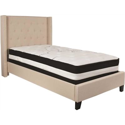Carnegy Avenue Beige Twin Platform Bed and Mattress Set