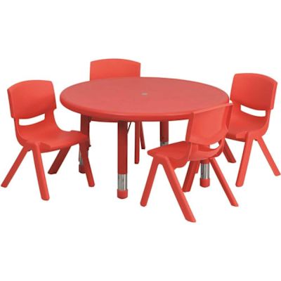 Carnegy Avenue 5-Piece Round Metal Top Table and Chair Set in Red