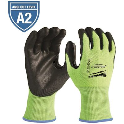 Milwaukee Large High Visibility Level 2 Cut Resistant Polyurethane Dipped Work Gloves