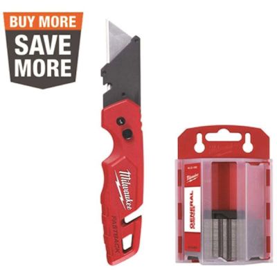 Milwaukee FASTBACK Folding Utility Knives with Blade Storage and 50-Pack General Purpose Utility Blade Set
