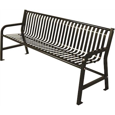 Plaza 8 ft. Matte Black Steel Strap Bench with Back