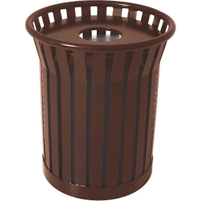 Plaza 36 Gal. Brown Steel Strap Trash Receptacle with Flat Top