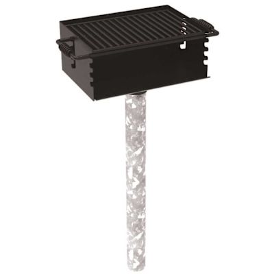 280 sq. in. Rotating Flip-Back Commercial Pedestal Grill with In-Ground Mount Post in Black