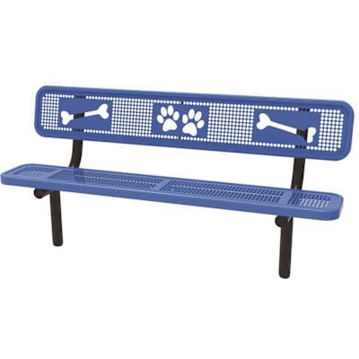 Blue In-Ground Mount Paw & Bone Bench