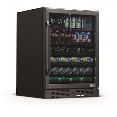 NewAir 24 Inch Built-In 177 Can Beverage Fridge In Black Stainless Steel