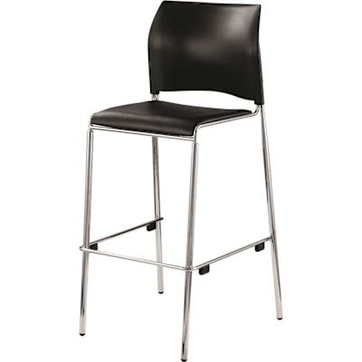 National Public Seating Cafetorium Bar Stool, Plush Vinyl Seat, Black