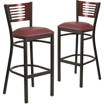 Carnegy Avenue 32 in. Mahogany Wood Back/Burgundy Vinyl Seat/Black Metal Frame Bar Stool (2-pack)