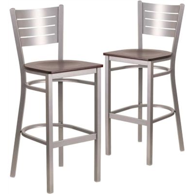 Carnegy Avenue 27.125 in. Mahogany Wood Seat/Silver Frame Bar Stool (2-pack)