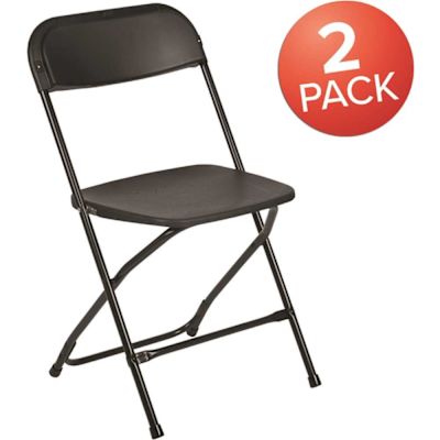 Carnegy Avenue Black Plastic Seat with Metal Frame Folding Chair (Set of 2)