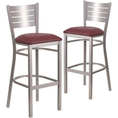 Carnegy Avenue 29 in. Burgundy Vinyl Seat/Silver Frame Bar Stool (Set of 2)