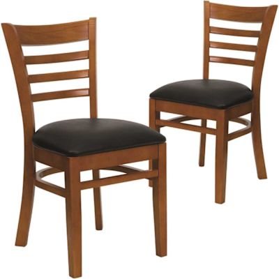Carnegy Avenue Black Vinyl Seat/Cherry Wood Frame Restaurant Chairs (Set of 2)