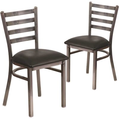 Carnegy Avenue Black Vinyl Seat/Clear Coated Metal Frame Restaurant Chairs (Set of 2)