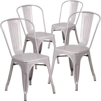 Carnegy Avenue Stackable Metal Outdoor Dining Chair in Silver (Set of 4)
