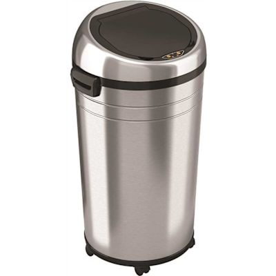 HLS COMMERCIAL 23 Gal. Round Stainless Steel Sensor Trash Can with Wheels and Odor Filters