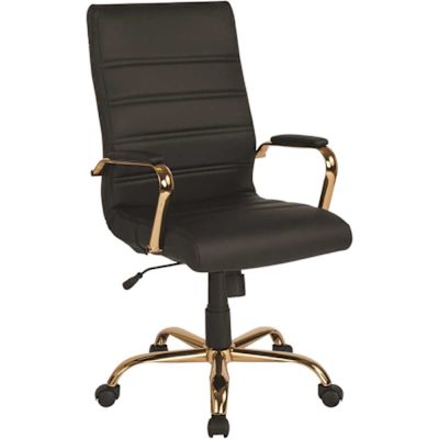 Flash Furniture Whitney High Back Faux Leather Swivel Ergonomic Office Chair in Black/Gold Frame with Arms