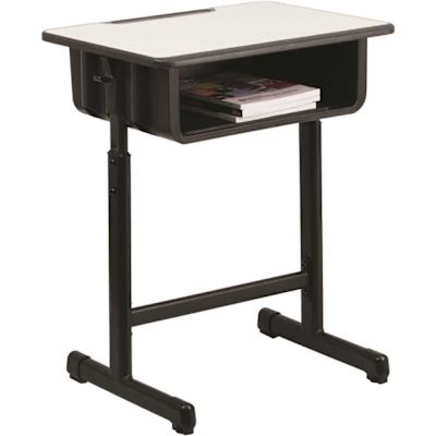 Carnegy Avenue Billie 23.6" Grey/Black Metal Student Desk with Open Front and Adjustable Height Pedestal Frame