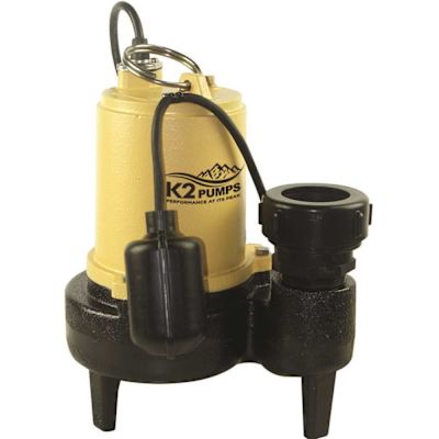 K2 PRO 3/4 HP Heavy-Duty Cast Iron Sewage Pump with Tethered Switch