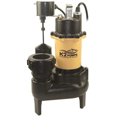 K2 1/2 HP Heavy-Duty Cast Iron Sewage Pump with Piggyback Vertical Switch