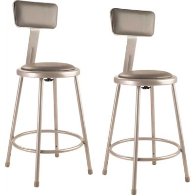 National Public Seating 24 in. Heavy Duty Grey Vinyl Padded Steel Stool with Backrest (2-Pack)