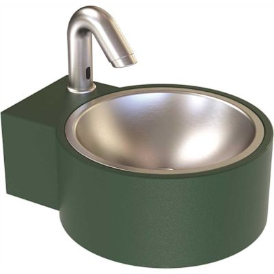 13 in. Stainless Steel 1-Compartment Commercial Wall Mount ADA Hand Wash Station, Sensor Operated J-Spout, Green Basin