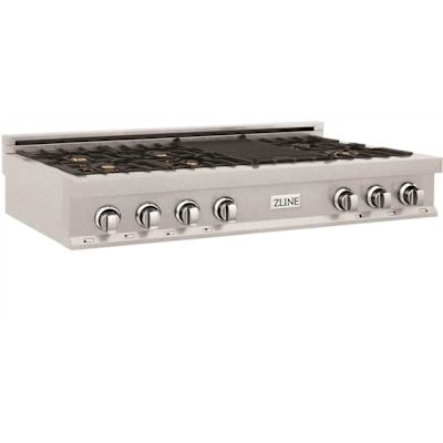 ZLINE Kitchen and Bath 48 in. Legacy Gas Rangetop with 6 Brass Burners and Porcelain Cooktop in Satin Stainless Steel