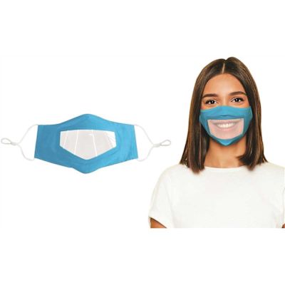 Clear Mouth Blue Expression Smile Communicator Face Mask for Deaf and Hard of Hearing (10-Pack)