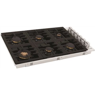 ZLINE Kitchen and Bath 36 in. 6 Burner Top Control Porcelain Gas Cooktop with Brass Burners in Stainless Steel
